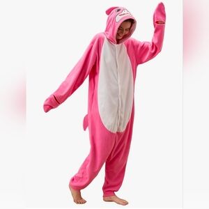 Pink Shark Onesie Adult Size Large Hooded Pajamas Cozy Loungewear